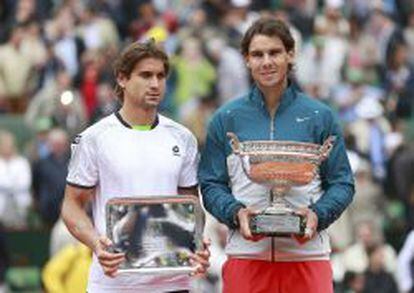 David Ferrer y Rafael Nadal, ayer en la entrega de trofeos en Par&iacute;s.