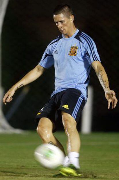 Fernando Torres, en un entrenamiento con la selección