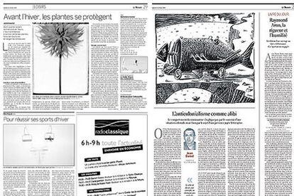 Dos páginas de prueba con el nuevo diseño de <i>Le Monde</i>.