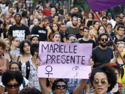 Una manifestación contra el asesinato de Marielle Franco, en São Paulo en marzo. 