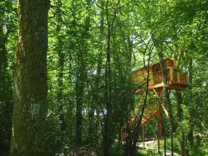 Una de las cabañas en los árboles de Basoa Suites, en el robledal de Amati (Navarra).