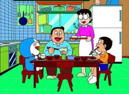 Dibujo de la serie <i>Doraemon,</i> que protagoniza la exposición principal del Salón del Manga.