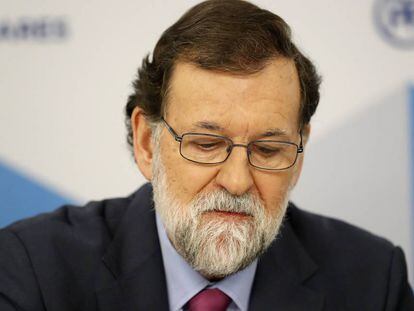Mariano Rajoy durante la reuni&oacute;n de la junta directiva nacional del PP en la sede central del partido. 