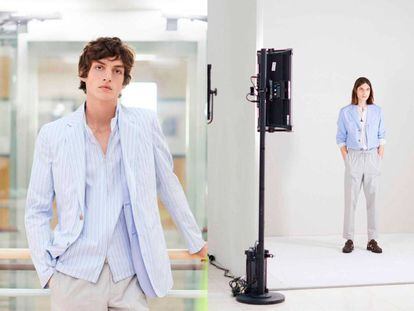 Dos imágenes de la filmación con que Hermès presentó su colección de moda masculina para 2021 en sus plataformas digitales.