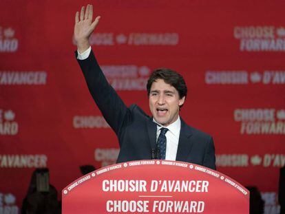 Justin Trudeau celebra la victoria en las elecciones del lunes.
