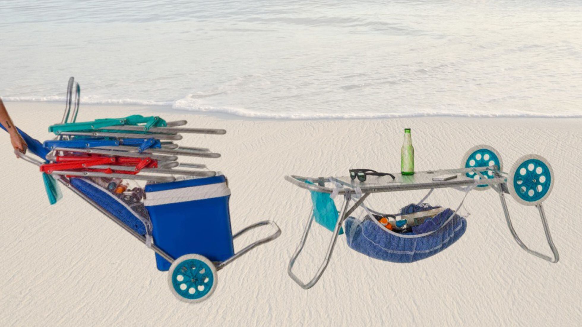 Carro Portasillas Playa Plegable Con Mesa Solenny Aluminio