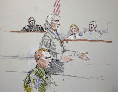 Un dibujo del juicio contra el soldado Calvin Gibbs.