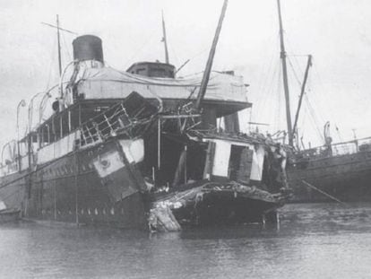 Los restos del 'Sussex', el transatlantico en el que viajaban Enrique Granados y Amparo Gal, tras el ataque alemán.