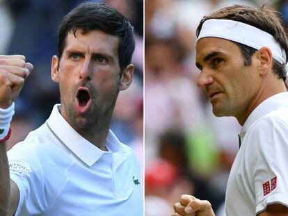 Djokovic y Federer, durante las semifinales de Wimbledon.