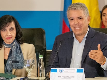 La canciller colombiana, Claudia Blum, junto al presidente, Iván Duque, el 15 de enero de 2020.