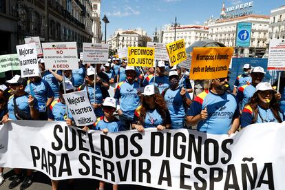 Manifestación convocada por las asociaciones de militares Asfaspro, ATME y UMT para reivindicar una carrera y unas retribuciones "dignas", el 25 de junio en Madrid.