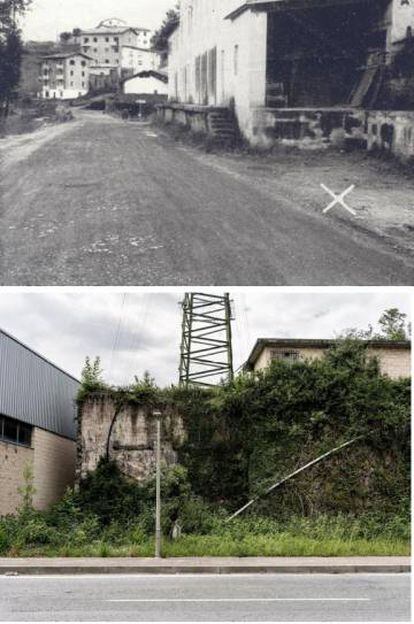 En blanco y negro, imagen del lugar del crimen en 1968. Abajo, la foto tomada hoy por el fotógrafo Nave en el mismo lugar 50 años después.