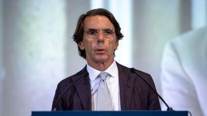 El expresidente del Gobierno José María Aznar interviene en la inauguración del Campus FAES 2023, este martes en Madrid.