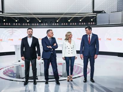DVD1170. Pedro Sanchez, Yolanda Diaz y Santiago Abascal en el Debate a tres en RTVE. Alvaro García. 19/07/2023