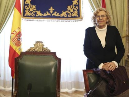 La alcaldesa de Madrid el 11 de noviembre de 2017 en la sede de la Delegación del Gobierno.