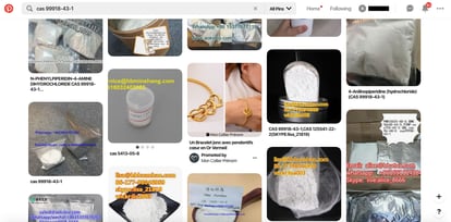 Captura de pantalla de Pinterest que muestra las ofertas para el precursor del fentanilo en la web.