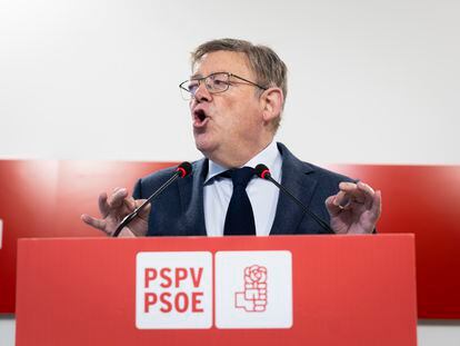 El secretario general del PSPV-PSOE, Ximo Puig, este jueves en la sede socialista en Valencia.