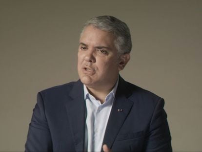 Iván Duque, en una captura de pantalla de la entrevista en la que culpa a Gustavo Petro de las protestas en Colombia.