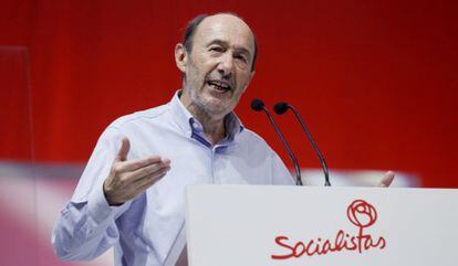 Alfredo P&eacute;rez Rubalcaba, durante la conferencia pol&iacute;tica del PSOE. 
