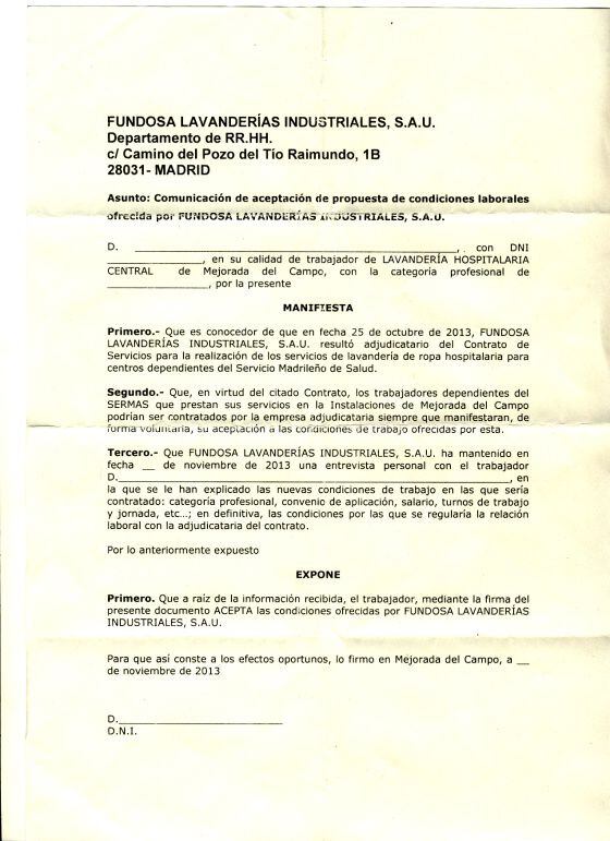 Documento que representantes de Flisa entregaron a los trabajadores.