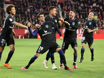 Morata celebra el gol que le dio el triunfo al Atlético (0-1) ante el Girona.