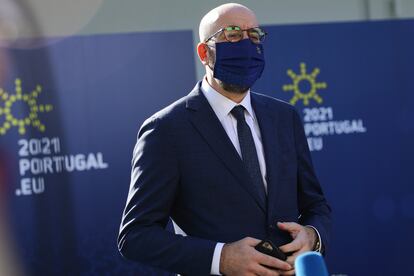 El presidente del Consejo Europeo, Charles Michel, este sábado en Oporto.