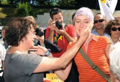 Aurore Martin, a su llegada a la manifestación en Bayona el 25 de junio. 