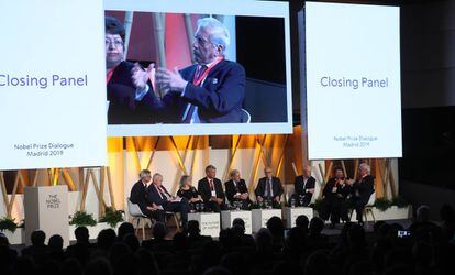 Mario Vargas Llosa en el encuentro en la Fundación Ramón Areces en Madrid.