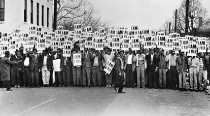 Marcha de trabajadores en Memphis en 1968