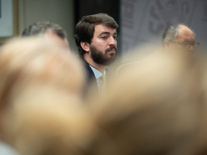 El vicepresidente de la Junta de Castilla y León, Juan García-Gallardo, en una rueda de prensa este lunes, en Zamora.