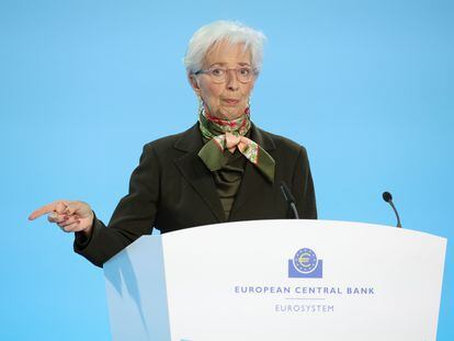 La presidenta del BCE, Christine Lagarde, en la rueda de prensa del pasado febrero
