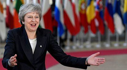 La primera ministra de Reino Unido, Theresa May, a su llegada este jueves a la reunión del Consejo Europeo en Bruselas.