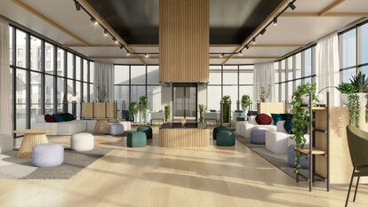 Salón social de un proyecto de ‘coliving’ de Be Casa, del fondo Greystar.