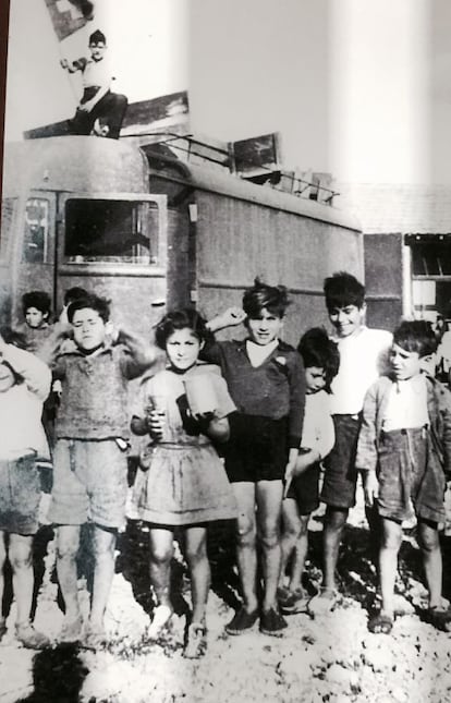 Foto de españoles expuesta en el memorial de Rivesaltes.