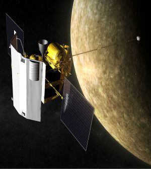 Ilustración de la sonda espacial 'Messenger' en órbita de Mercurio.
