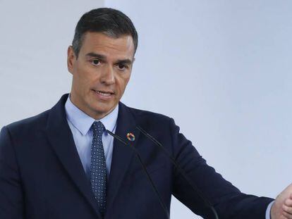 El presidente del Gobierno, Pedro Sánchez, durante la rueda de prensa posterior al Consejo de Ministros celebrado en La Moncloa, el pasado  martes. 