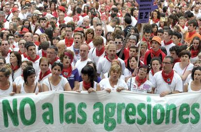 Concentración en contra de la violencia sexista en Pamplona el pasado julio.