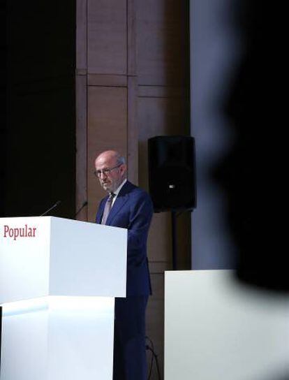 Emilio Saracho, expresidente del Banco Popular, en la junta de accionistas de abril de 2017