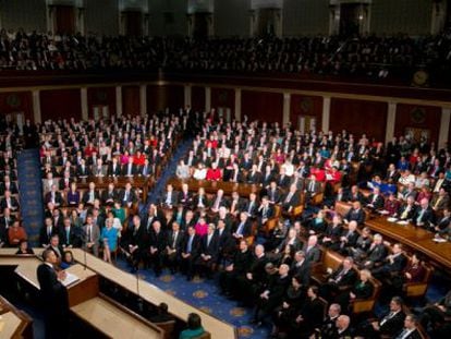 Barack Obama durante su discurso sobre el estado de la Uni&oacute;n.