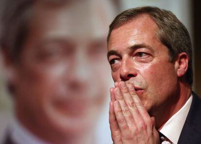 Nigel Farage, l&iacute;der de UKIP, el martes durante un mitin. 