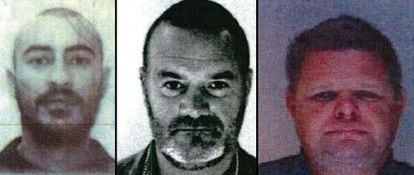 De izquierda a derecha, las fotografías de Anders Nilsson, Ivan Cicak y Joakim Broberg que constan en uno de los informes policiales del sumario.