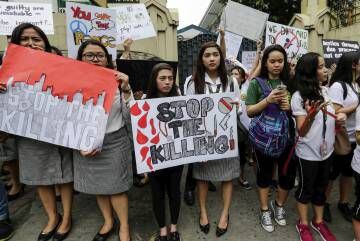 Protesta, en Manila, en contra de la política antidrogas de Duterte.