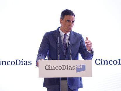 El presidente del Gobierno, Pedro Sánchez, este lunes durante su intervención en el foro de CincoDías.