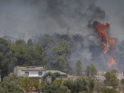 Vista del incendio en la zona del Ebro, en Tarragona.