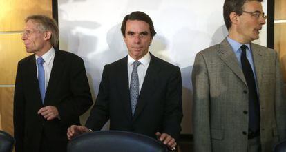 El expresidente del Gobierno, José María Aznar, durante el acto de presentación de la biografía de Konrad Adenauer que ha editado FAES.