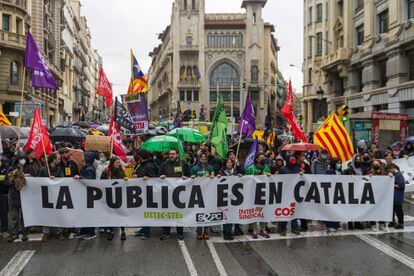 Manifestación en contra de la sentencia del 25% de castellano, este miércoles en Barcelona.