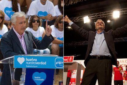 Javier Arenas (a la izquierda), apoyó en Huelva al candidato del PP. José Antonio Griñán, en un momento de su intervención en Granada.