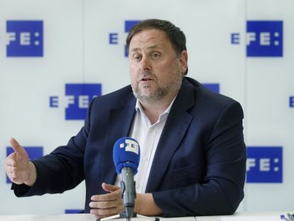 El presidente de ERC, Oriol Junqueras, habla en una entrevista con la agencia EFE sobre las fianzas impuestas por el Tribunal de Cuentas a 34 ex altos cargos de la Generalitat.