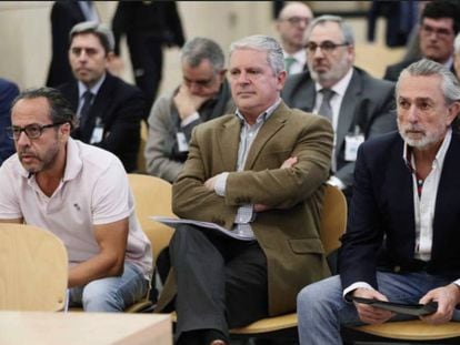 Álvaro Pérez, Pablo Crespo y Francisco Correa, en el juicio de la caja b del PP valenciano.