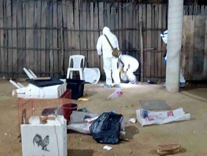 Peritos forenses en el palenque de Petatlán, en una captura de un video difundido en redes sociales.